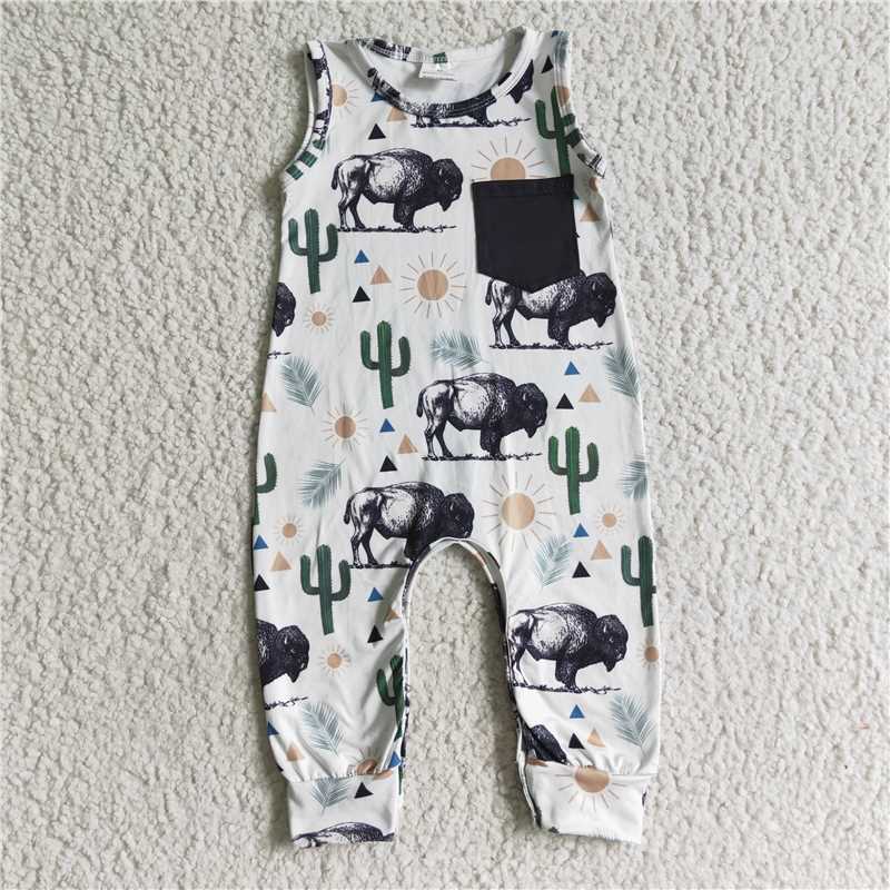 SR00712023 summer new boy cow cactus pocket sleeveless cute onesie wholesale price