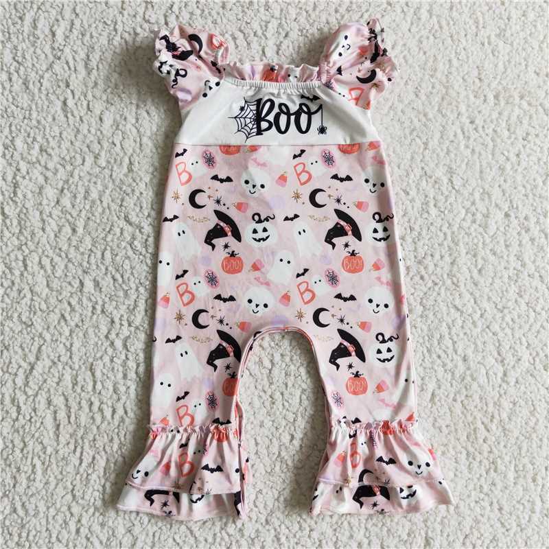 SR0091 Girls BOO ghost pink short-sleeved jumpsuit