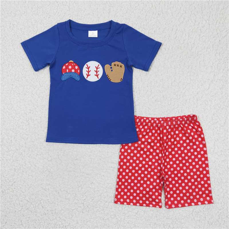 BSSO0098Boys embroidered baseball cap Blue short sleeve shorts suit