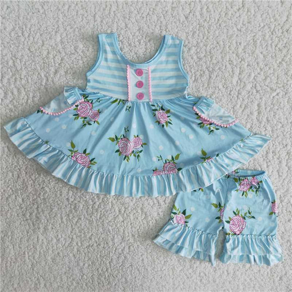 A17-2Flower suit with cuffless Pouch light blue