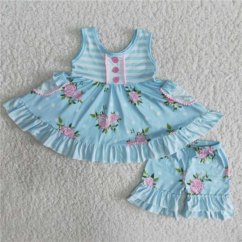 A17-2Flower suit with cuffless Pouch light blue