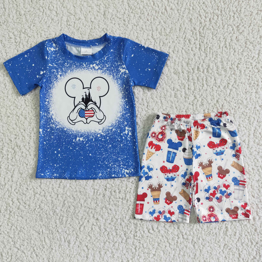 BSSO0068  Independence Day Costume Little Mouse Blue Short Sleeve Top with Shorts