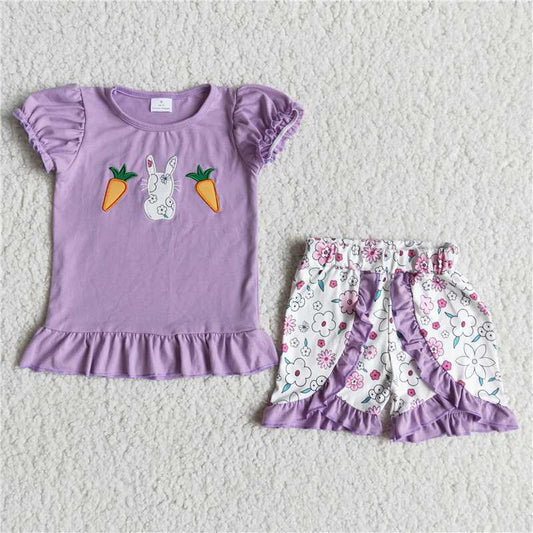 RTS new arrive girls clothes Easter purple bunny rabbit girl summer wear kids clothing sets lovely toddler baby girl outfit