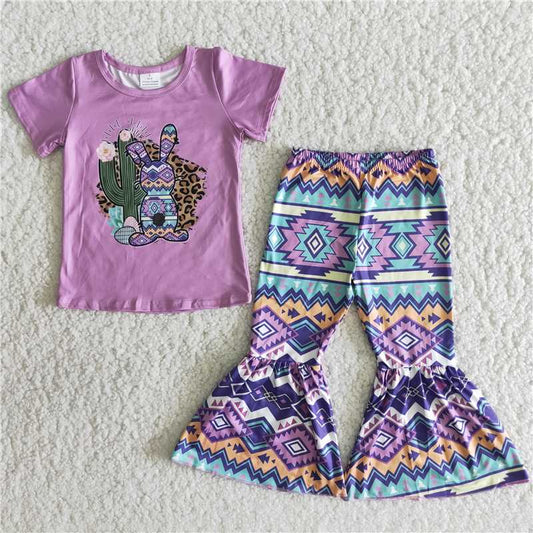 New arrival purple bunny easter girls boutique clothing sets wholesale RTS NO MOQ kids little girls clothing sets clothes