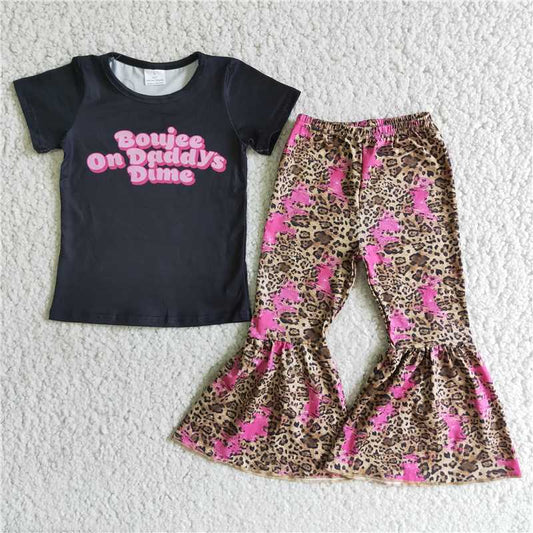 new design infant girl's cute pink leopard short sleeve bells outfit kids clothing child boutique baby kids clothes