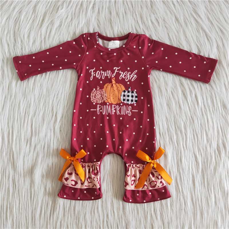 newest no MOQ toddler clothes lovely baby girls kids clothes rts halloween pumpkin romper