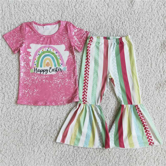 new design infant girl's cute rainbow Easter short sleeve bells outfit kids clothing child boutique baby kids clothes