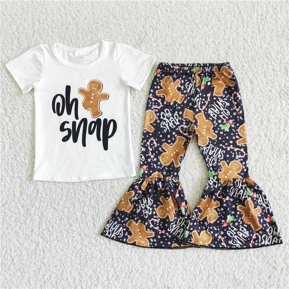 new design infant girl's cute gingerbread short sleeve bells outfit kids clothing child boutique baby kids clothes