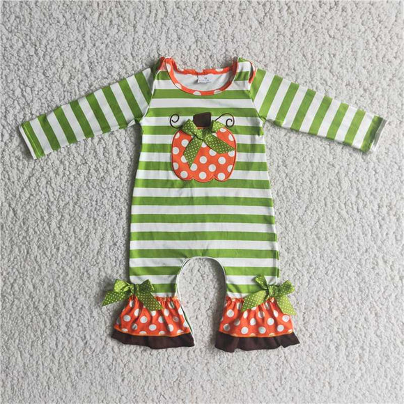 newest no MOQ toddler clothes cute baby girls kids clothes rts halloween embroidery pumpkin romper