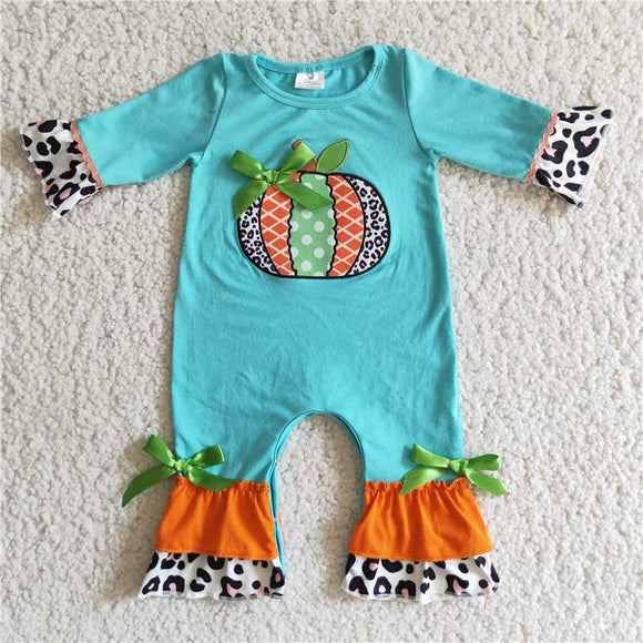 popular no MOQ toddler clothes cute baby girls kids clothes rts halloween embroidery pumpkin romper