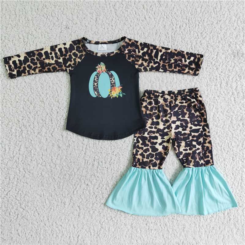 6 A13-15  Girls' Blue Pumpkin Leopard Pants Set