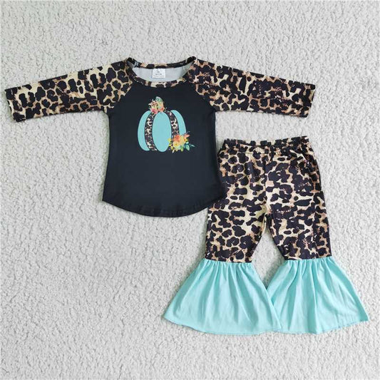 6 A13-15 Girls' Blue Pumpkin Leopard Pants Set