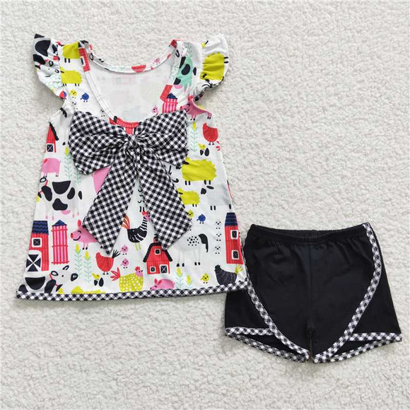 B11-4Summer girl's new cattle pig house farm back bow fashion cute set wholesale price