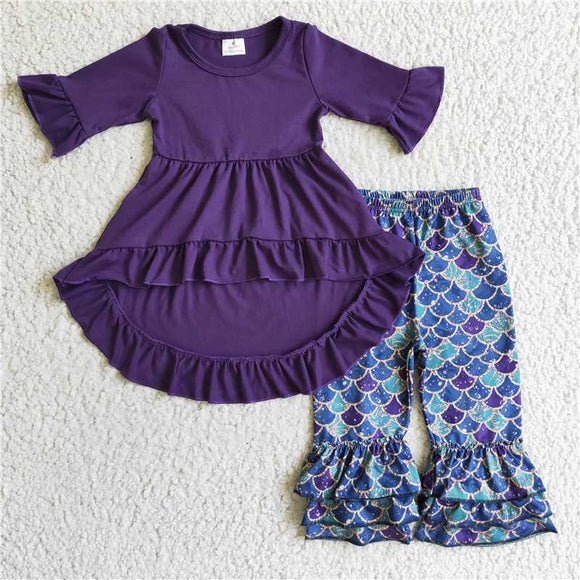 6 A15-12Summer new girls purple long-sleeved fishscale pants fashion cute suit wholesale price