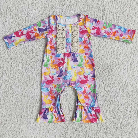 6 A19-18   Girls Color Rabbit Long Sleeve Bodysuit