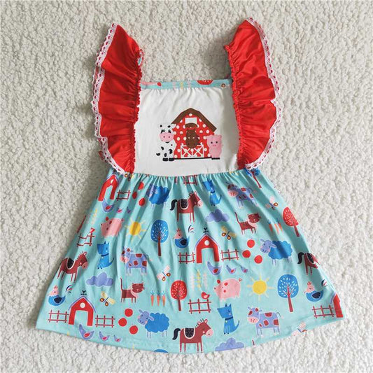 A15-4  Girls Farm Red Lace Dress