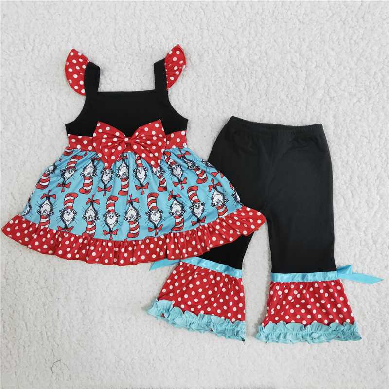 RTS kids clothes black and blue cute girl bell pants sets toddler girl clothes baby clothing sets