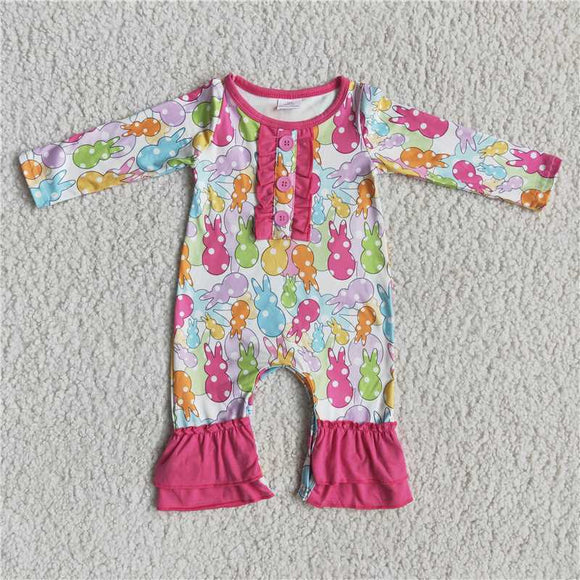 popular no MOQ  cute baby girls kids clothes rts Easter rabbit bunny romper