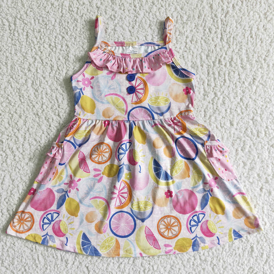 GSD0026 Lemon Print Pink Slip Dress