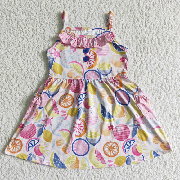 GSD0026 Lemon Print Pink Slip Dress