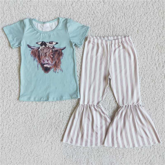 2022 new design infant girl's short sleeve cow bells outfit kids clothing child boutique baby kids clothes