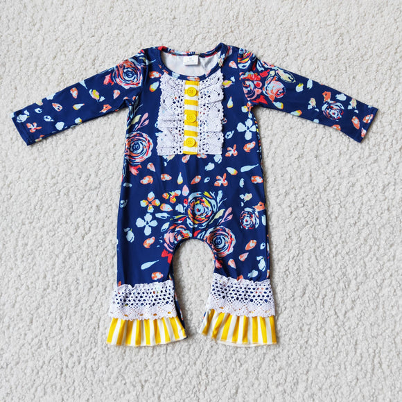 hot sale popular no MOQ cute floral blue baby girls kids clothes rts cute baby girls romper