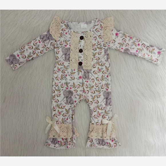 hot sale popular cute baby girls kids clothes floral elephant romper