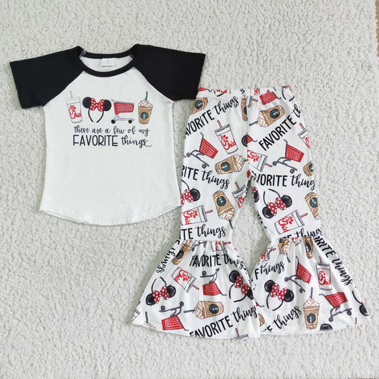 E9-5    Anime movie image print short-sleeved top with printed flared pants
