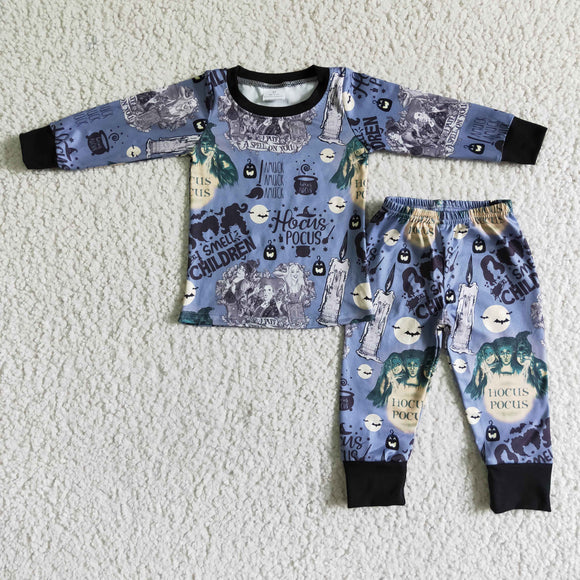 BLP0010   Boys hocus pocus grey blue long sleeve trousers suit