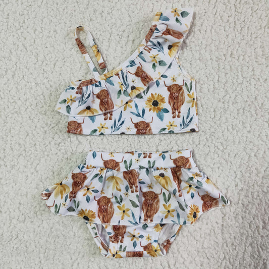 S0025  Girls' Alpine Cow Print Sling Swimsuit Two Piece