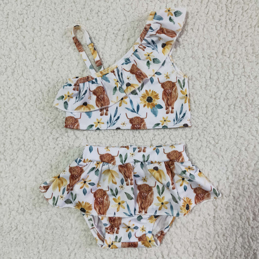 S0025 Girls' Alpine Cow Print Sling Swimsuit Two Piece
