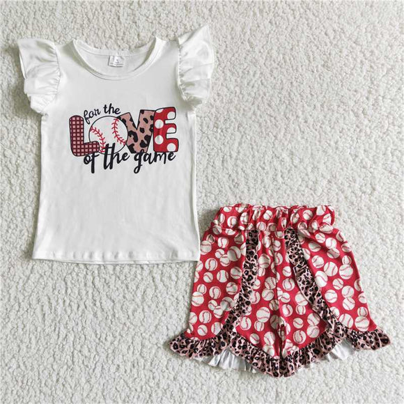 GSSO0008   Fashion Girls Summer Short Sleeve Shorts Set  baseball pattern