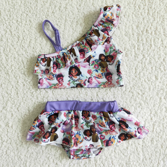 S0014 New Anime Movie Character Print Swimsuit Two Piece Summer Girls