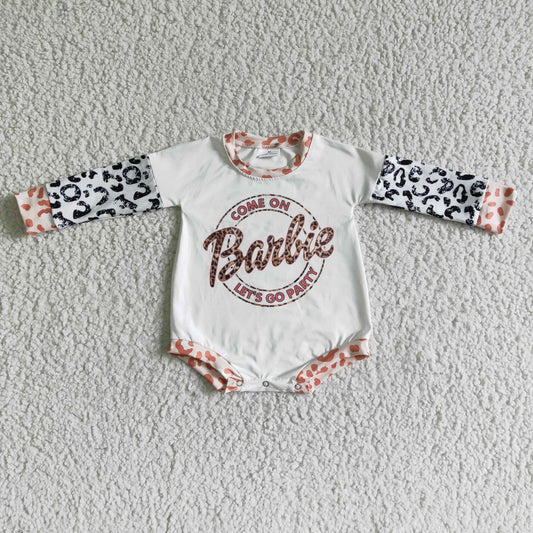 LR0010 Girls Barbie Leopard Print Long Sleeve Bodysuit