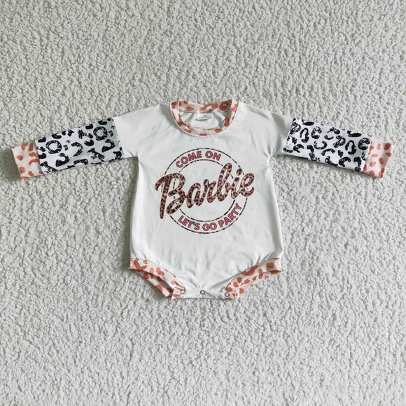 LR0010  Girls Barbie Leopard Print Long Sleeve Bodysuit