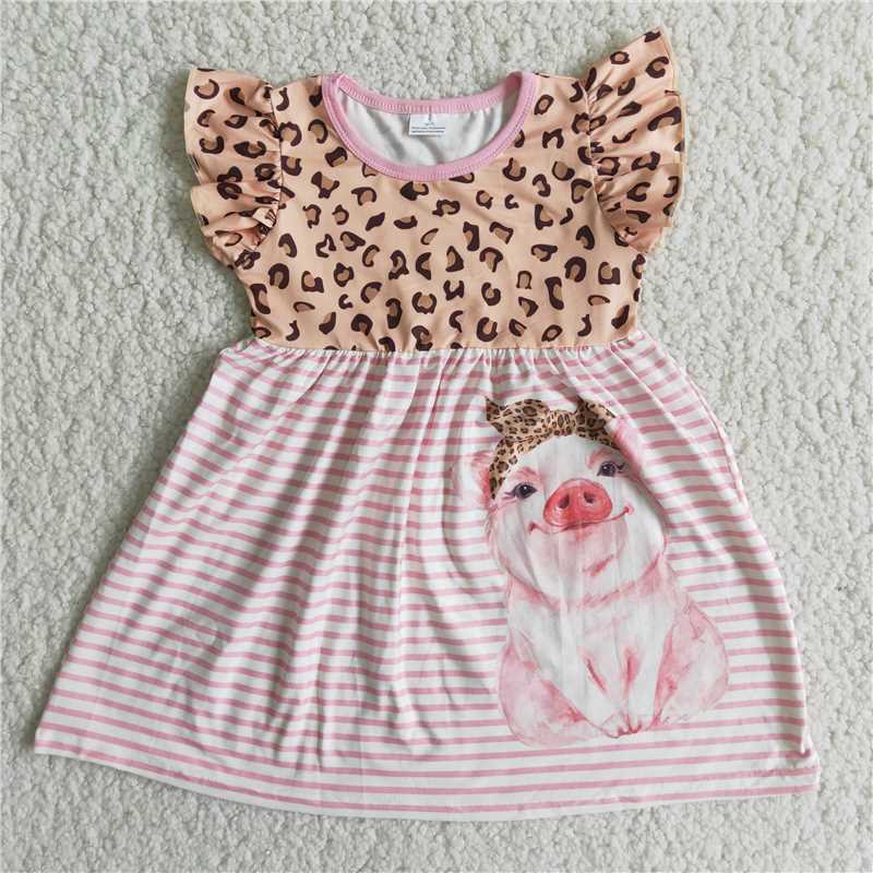 A6-13 Leopard Panel Pink and White Panel Piggy Print Dress