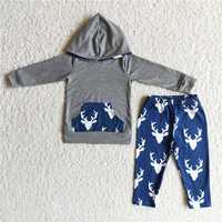 6 A15-11  Boys Grey Printed Long Sleeve Trousers Suit