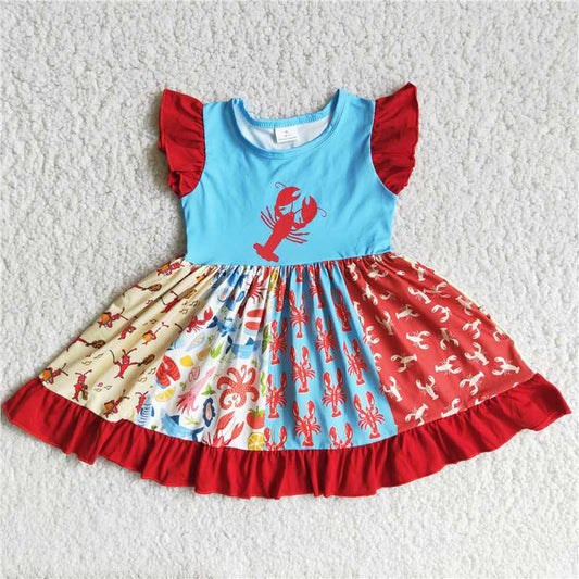 D12-27    girls Blue lobster octopus small flying sleeve skirt