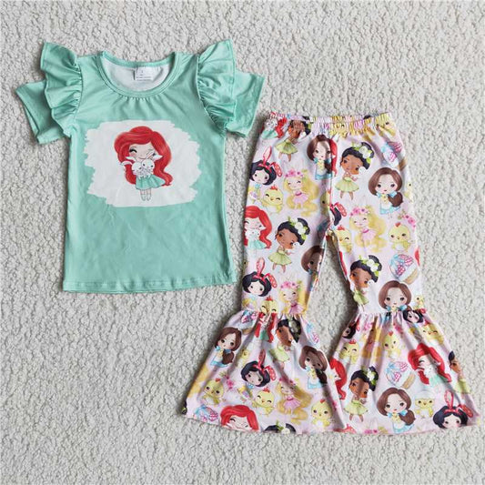 D3-4  Cartoon movie character print short-sleeved top with printed pink shorts