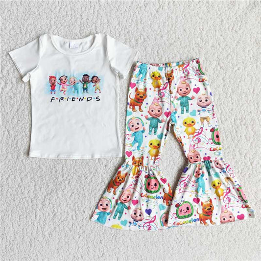 E13-4  Cartoon-print short-sleeved top with flared pants