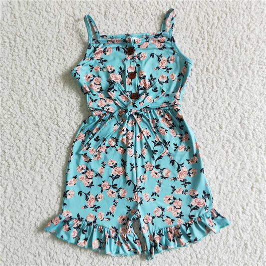 SR0002   Floral Print Cyan Slip Bodysuit