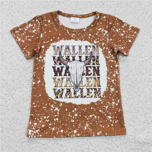 GT0115Girl WALLEN Bull Head Brown Short Sleeve Top