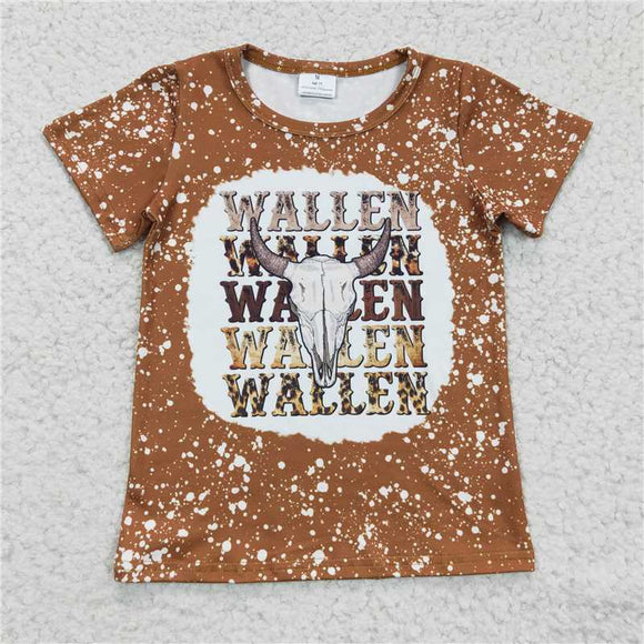 GT0115Girl WALLEN Bull Head Brown Short Sleeve Top