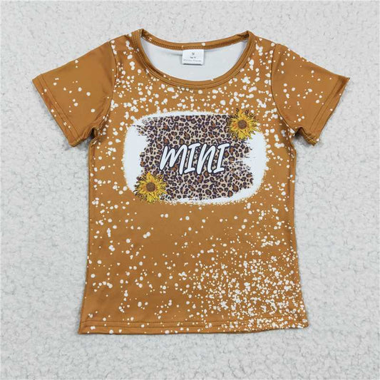 GT0098Girls leopard print MINI Sunflower Brown Short sleeve top