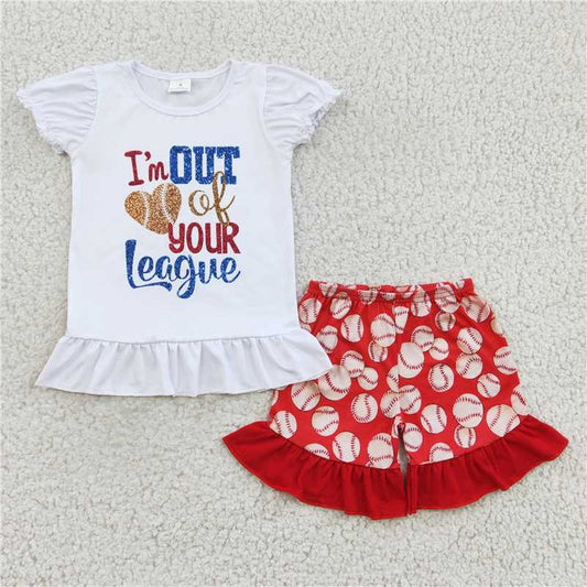 A2-2 White puffy sleeves red baseball Lace shorts suit