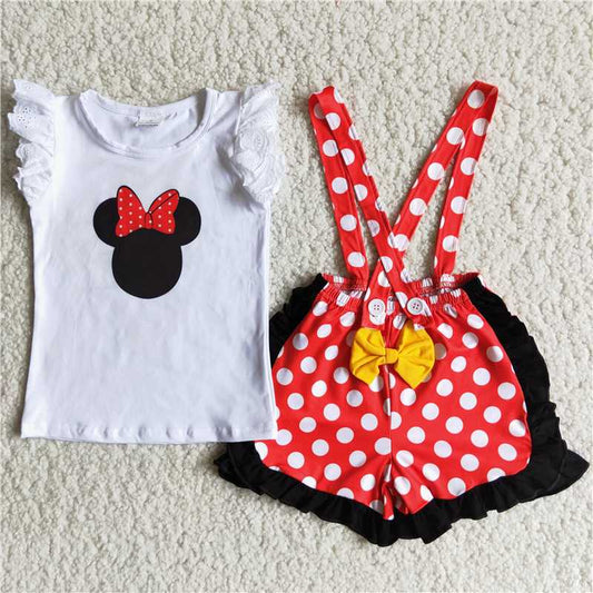 A7-16  White cartoon character print short sleeves with overalls