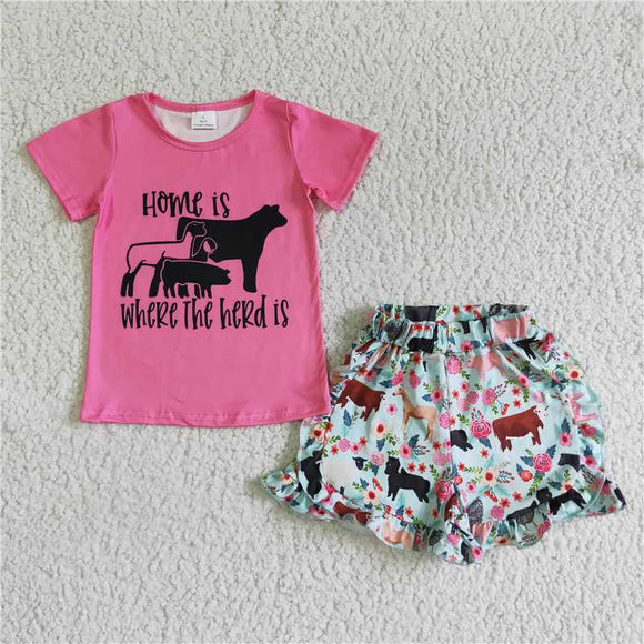 B5-22Wholesale price summer Rose red letters home Farm Lace pants boutique set