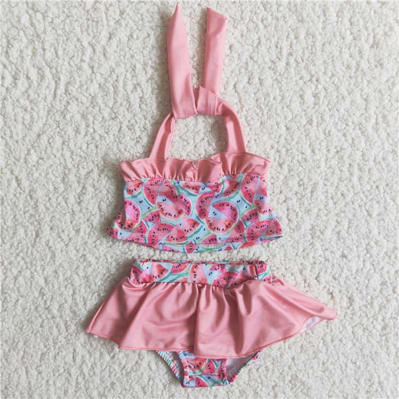 RTS Children Boutique Kids Watermelon Swimsuits 2pcs Ruffle Baby Girls Toddler Fashion Boutique Outfits Clothing Sets