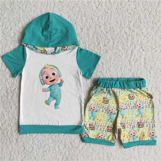 A15-15   New Anime Movie Image Little Boy Short Sleeve Hoodie with Printed Shorts