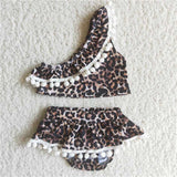 C2-12Summer girls diagonal shoulder leopard lace two-piece swimsuit wholesale price